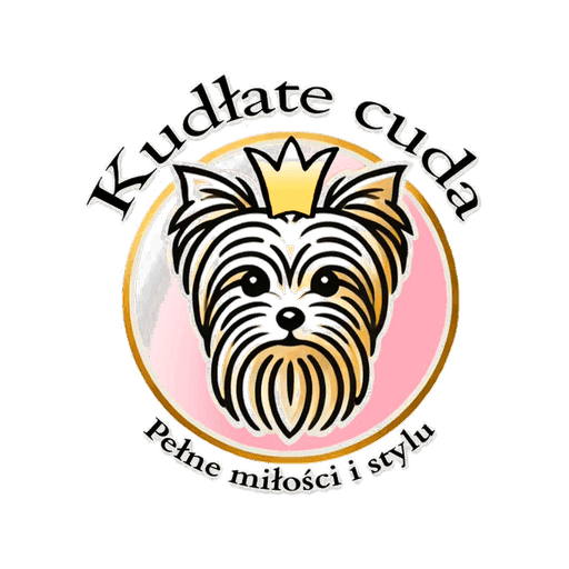 Logo Kudłate Cuda — yorkshire terrier w złotej koronie